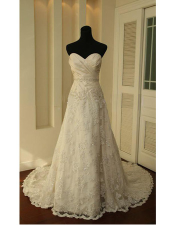 New Style Elegant and Fashionable ALine Sweetheart Court train Satin Lace 