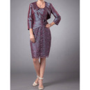 Modest Column Knee Length Taffeta Lace Mother Dresses with Jackets