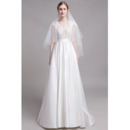 Short Sleeves Floor Length Lace Satin Wedding Dresses